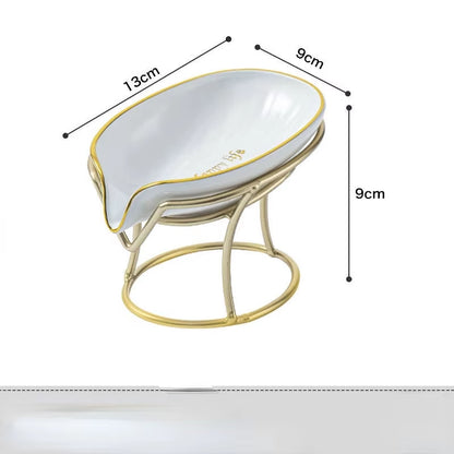 Light Luxury Soap Holder for Bathroom Leaf Shape Self Draining Soap Dish with Metal Bracket Bathroom Accessories