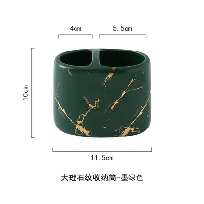 Contenedor de pasta de dientes y cepillo de dientes con bandeja  de Cerámica jaspeada