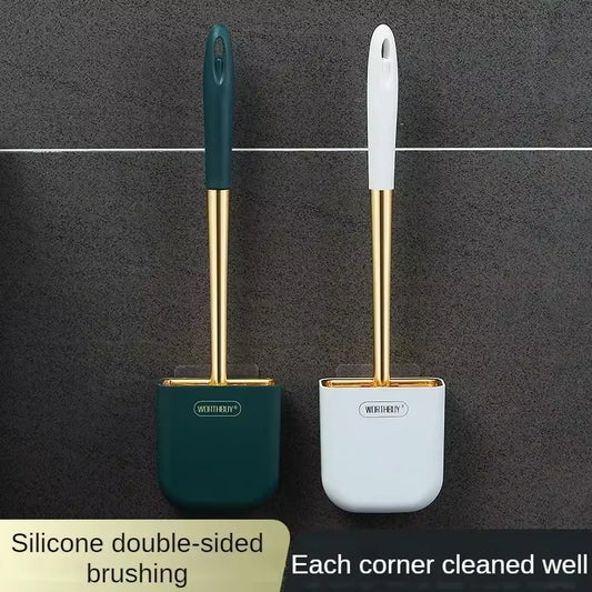 Luxury Wall-Mounted Toilet Brush Silicone Toilet Cleaning Brush with Holder Set Toilet Wash Brush for WC Bathroom Accessories